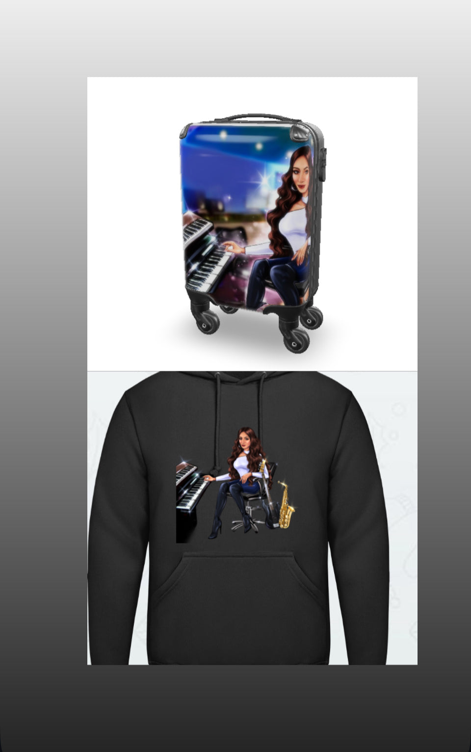 Bundle: Koffer (bunt) & Hoodie (schwarz) - Musiker Merchandise Shop