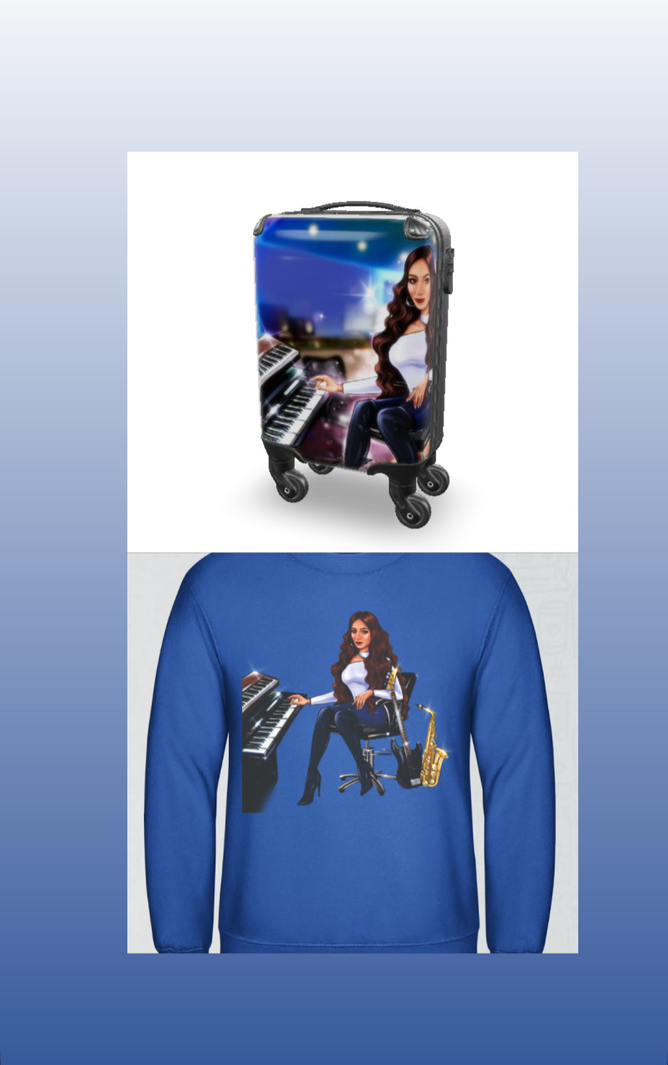 Bundle: Koffer & Pullover (blau) - Musiker Merchandise Shop