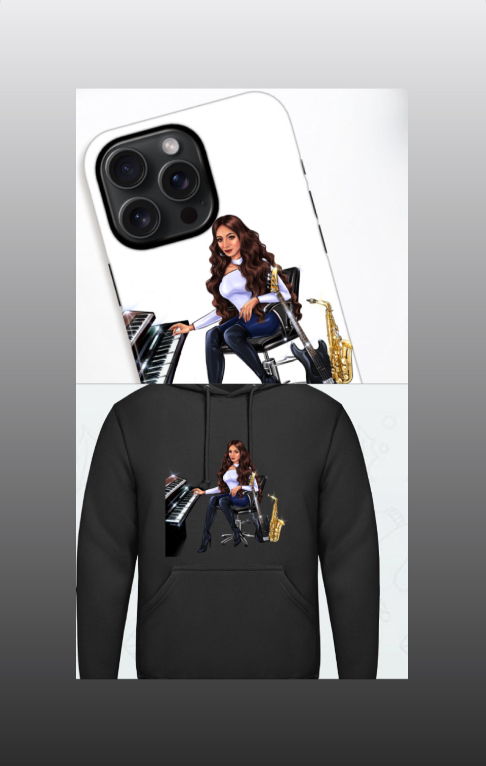 Bundle: Handyhülle (iPhone 15 Pro Max) & Hoodie (schwarz) - Musiker Merchandise Shop