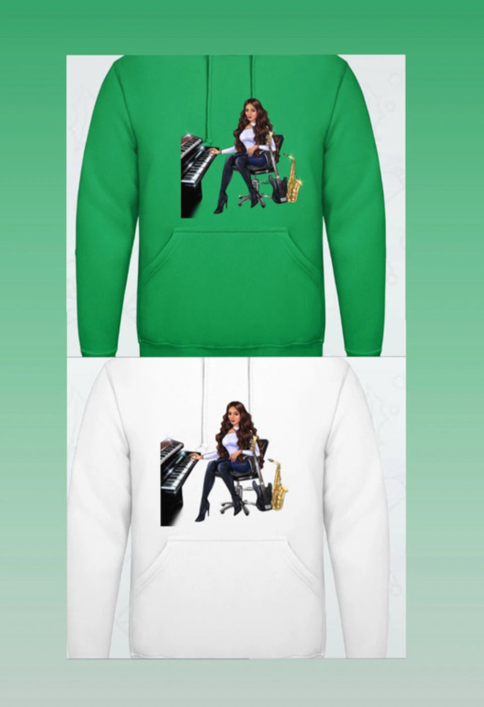Bundle: 2 Hoodies (grün, weiß) - Musiker Merchandise Shop