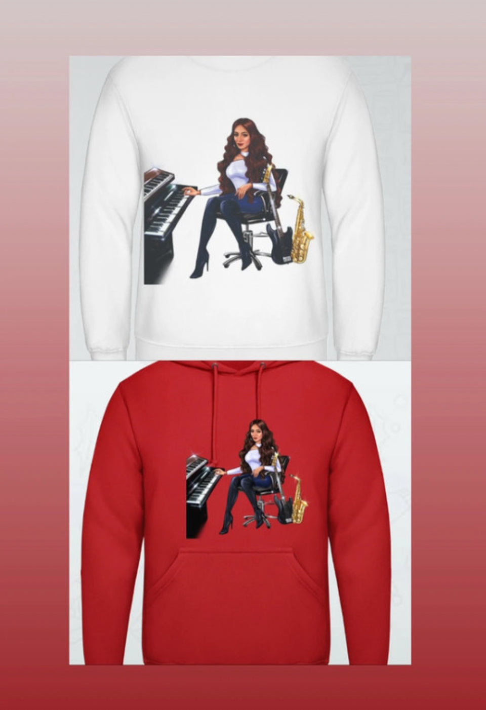 Bundle: Pullover (weiß) & Hoodie (rot) - Musiker Merchandise Shop