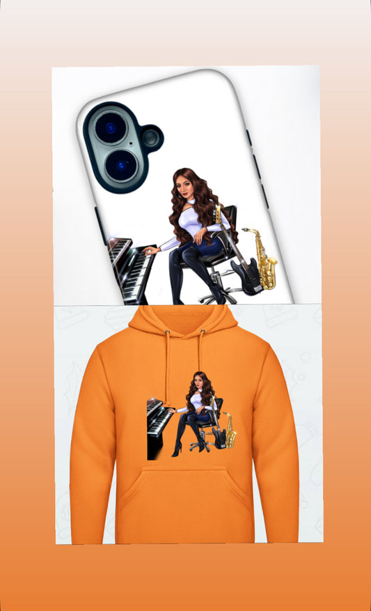 Bundle: Handyhülle (iPhone 16) & Hoodie (orange) - Musiker Merchandise Shop
