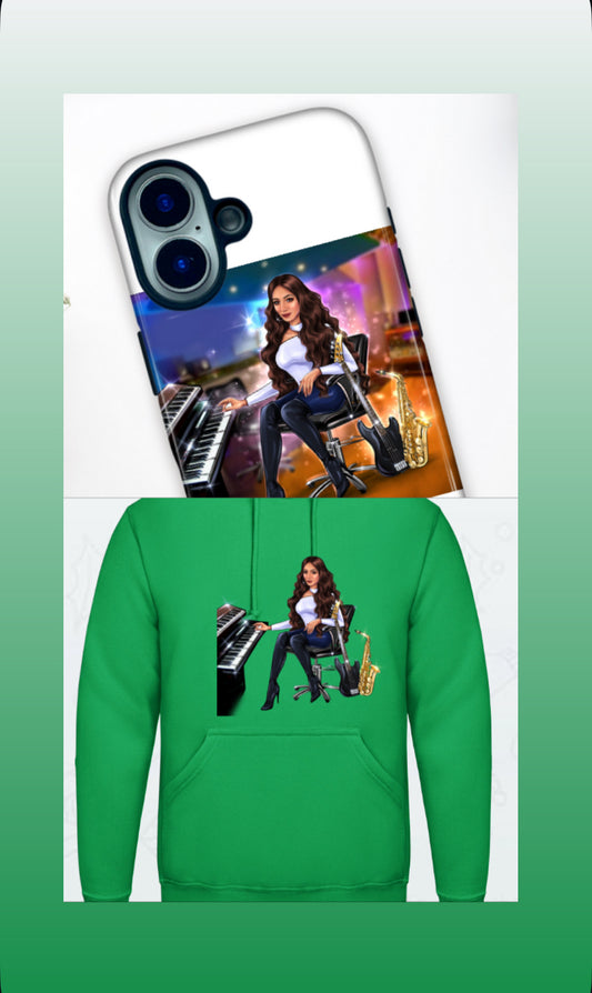 Bundle: Handyhülle (iPhone 16) & Hoodie (grün) - Musiker Merchandise Shop