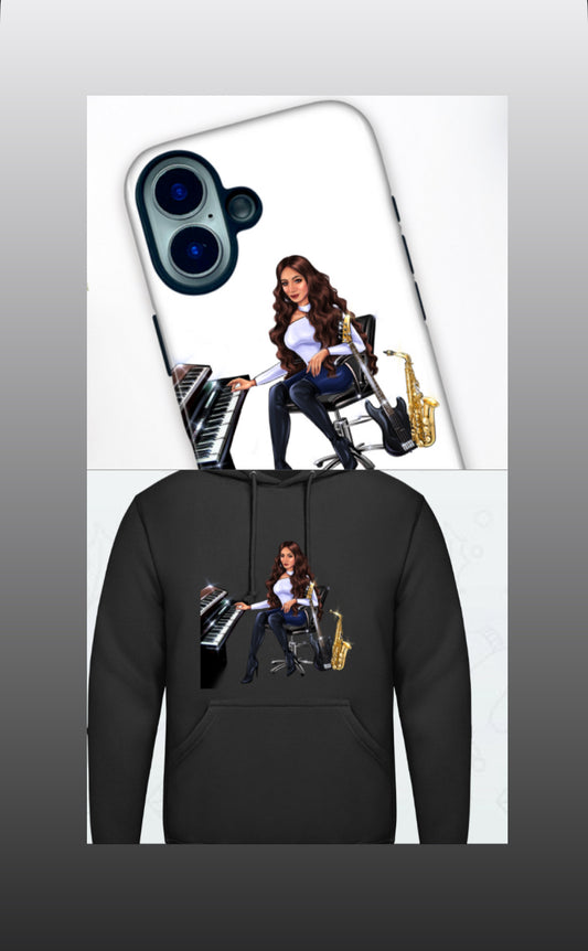 Bundle: Handyhülle (iPhone 16) & Hoodie (schwarz) - Musiker Merchandise Shop