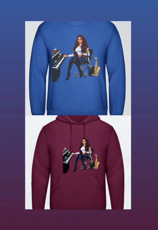 Bundle: Pullover (blau) & Hoodie (burgunderrot) - Musiker Merchandise Shop