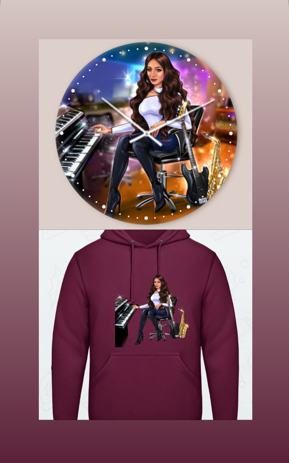 Bundle: Wanduhr & Hoodie (burgunderrot) - Musiker Merchandise Shop