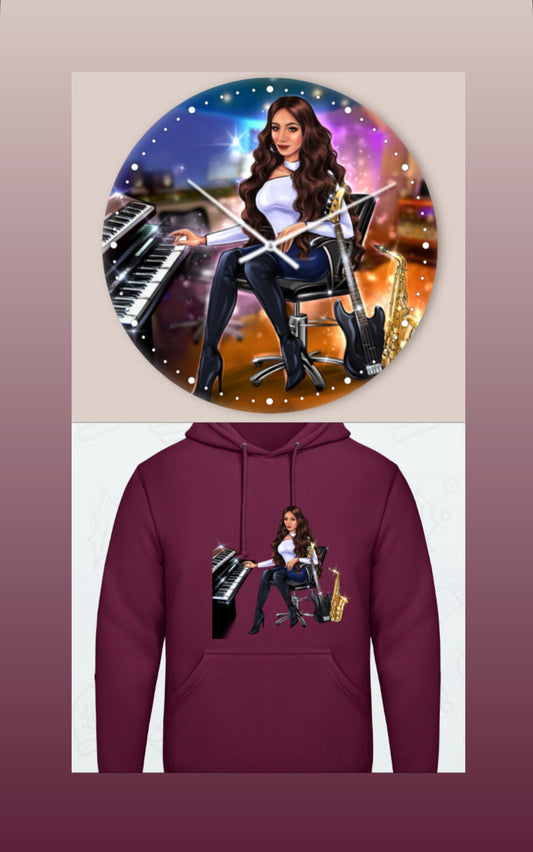 Bundle: Wanduhr & Hoodie (burgunderrot) - Musiker Merchandise Shop
