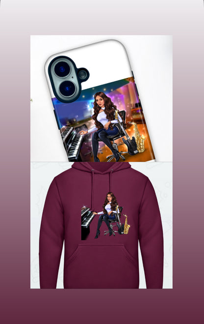 Bundle: Handyhülle (iPhone 16) & Hoodie (burgunderrot) - Musiker Merchandise Shop
