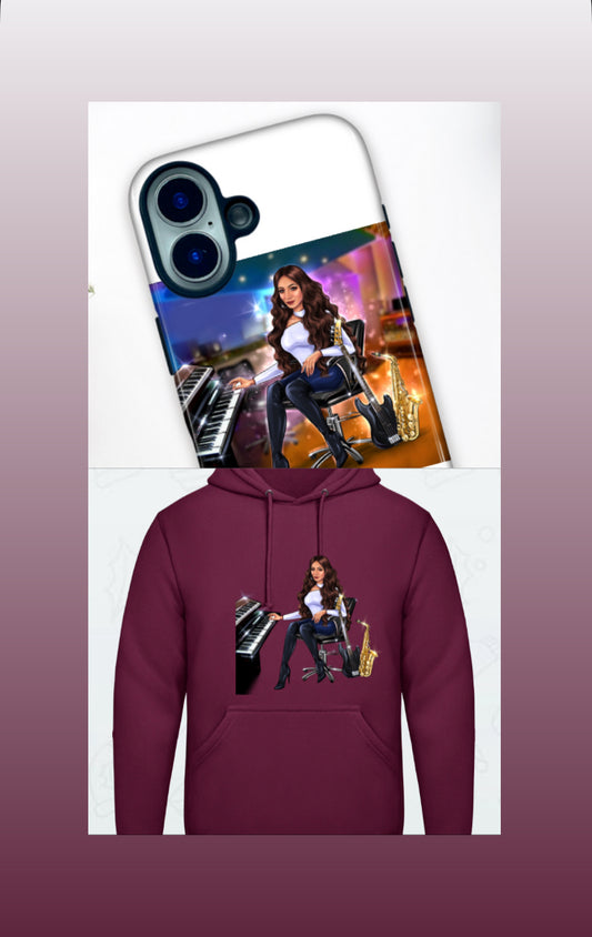 Bundle: Handyhülle (iPhone 16) & Hoodie (burgunderrot) - Musiker Merchandise Shop