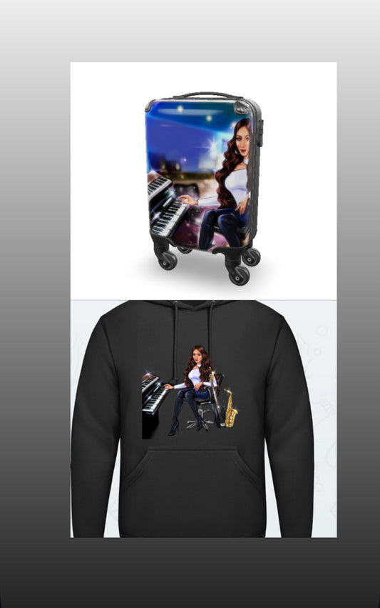 Bundle: Koffer (bunt) & Hoodie (schwarz) - Musiker Merchandise Shop