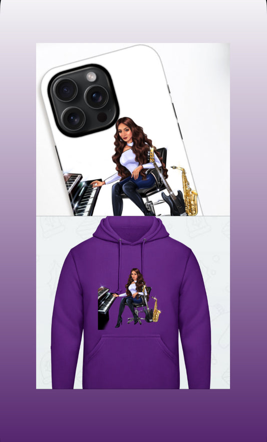 Bundle: Handyhülle (iPhone 15 Pro Max) & Hoodie (lila) - Musiker Merchandise Shop
