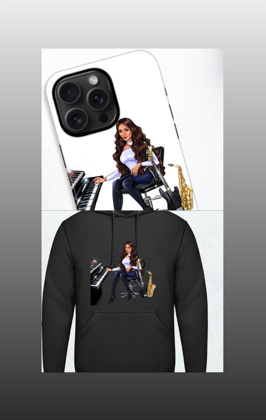 Bundle: Handyhülle (iPhone 15 Pro Max) & Hoodie (schwarz) - Musiker Merchandise Shop