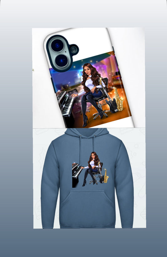 Bundle: Handyhülle (iPhone 16) & Hoodie (hellblau) - Musiker Merchandise Shop