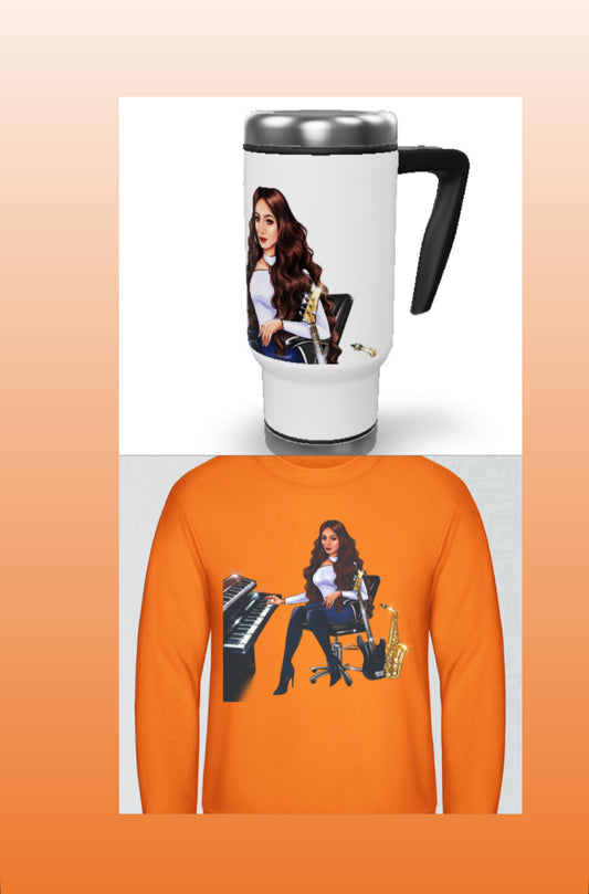 Bundle: Thermobecher & Pullover (orange) - Musiker Merchandise Shop