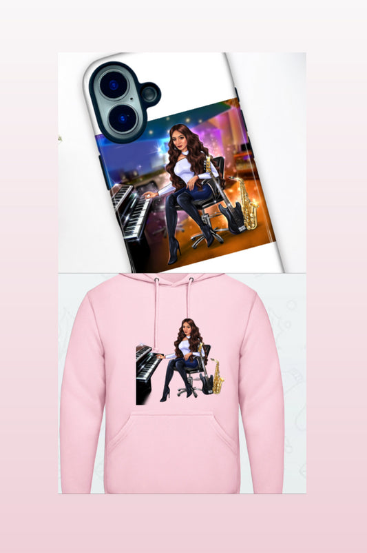 Bundle: Handyhülle (iPhone 16) & Hoodie (rosa) - Musiker Merchandise Shop