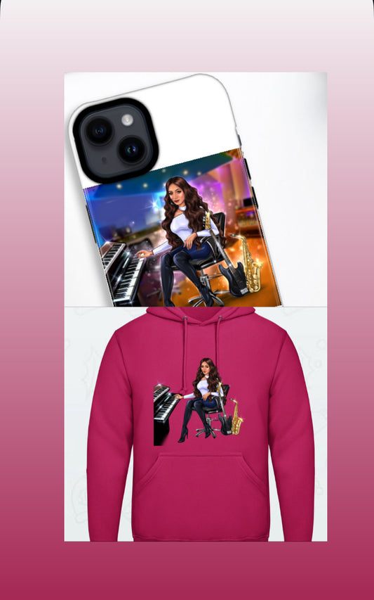 Bundle: Handyhülle (iPhone 14) & Hoodie (pink) - Musiker Merchandise Shop