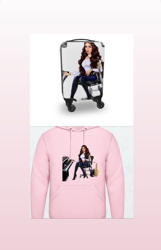 Bundle: Koffer (weiß) & Hoodie (rosa) - Musiker Merchandise Shop
