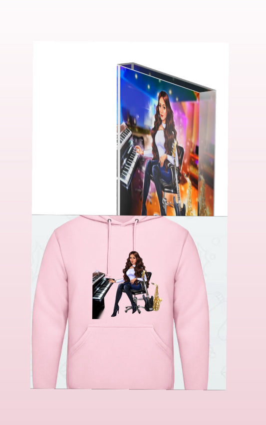 Acrylblock und Hoodie in rosa für Musiker - Musiker Merchandise Shop 
