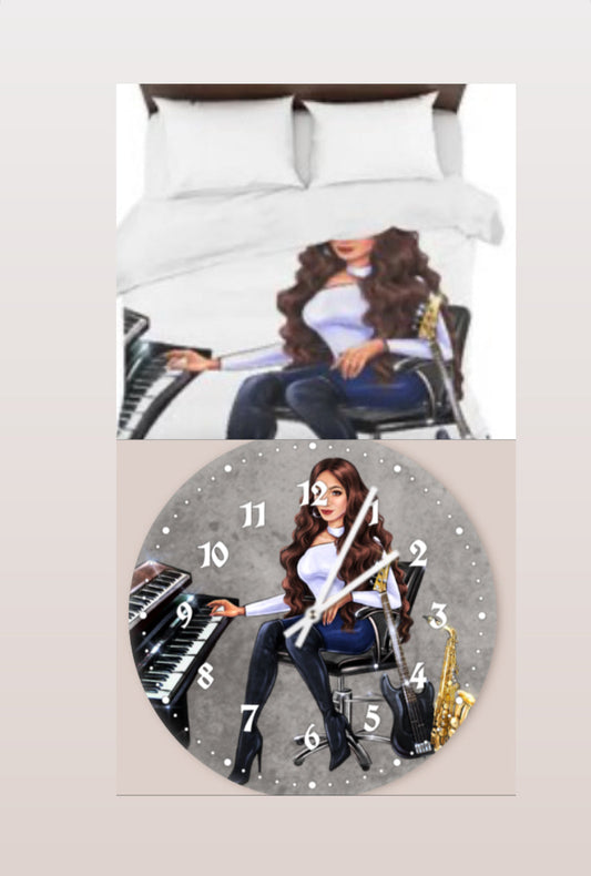 Bundle: Bettwäsche & Wanduhr - Musiker Merchandise Shop