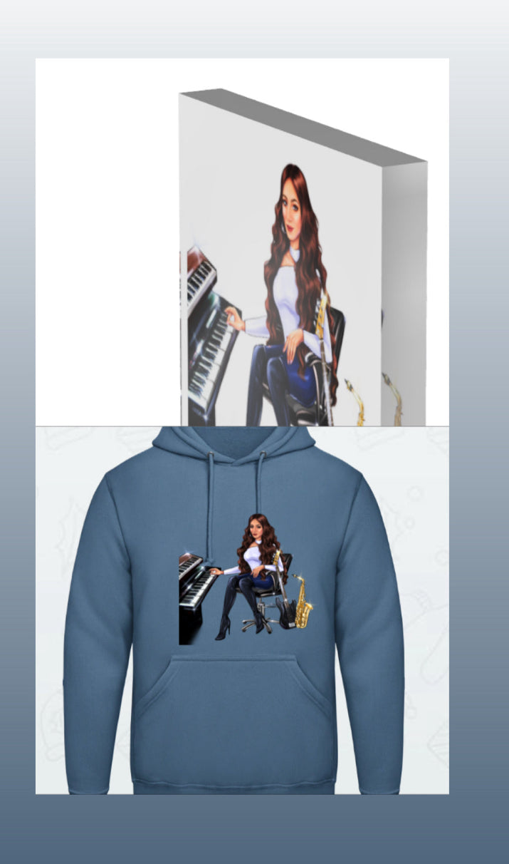 Acrylblock und Hoodie in hellblau für Musiker - Musiker Merchandise Shop 