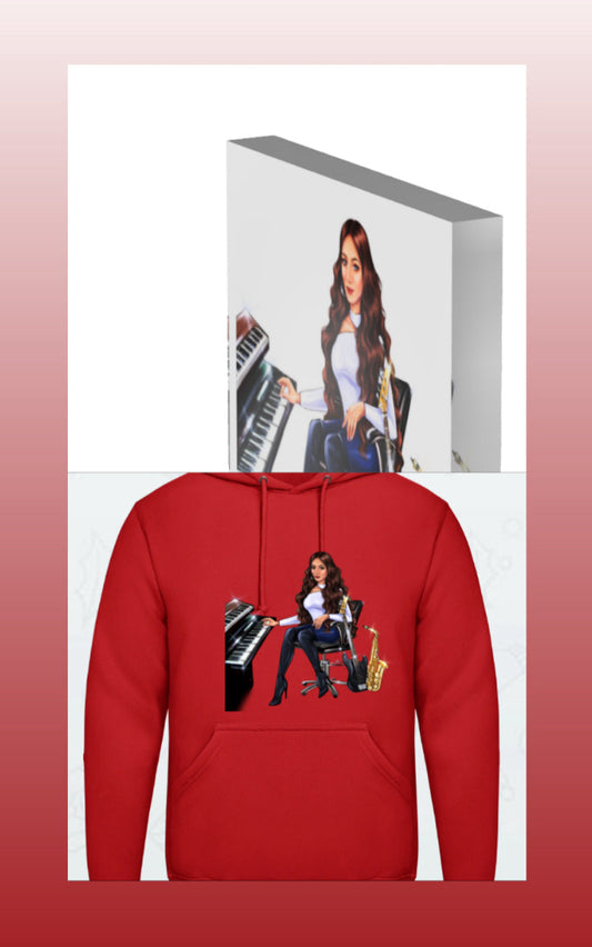 Acrylblock und Hoodie in rot für Musiker - Musiker Merchandise Shop 