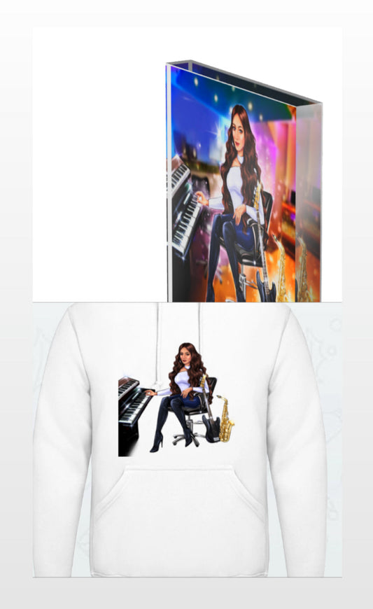 Acrylblock und Hoodie in weiß für Musiker - Musiker Merchandise Shop 