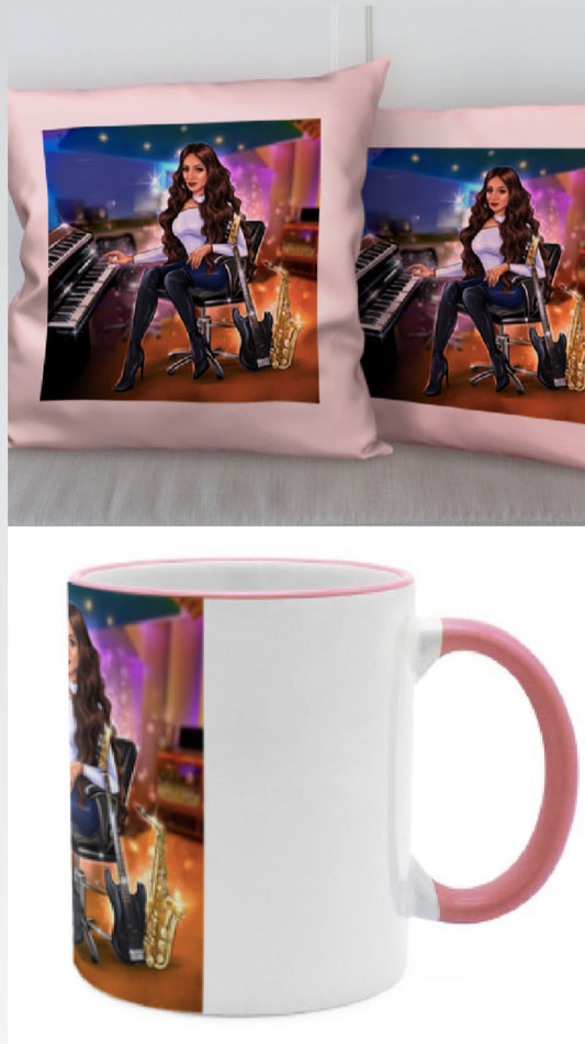 Musiker Tasse & Kissen Set Tonstudio in rosa  - Musiker Merchandise Shop 