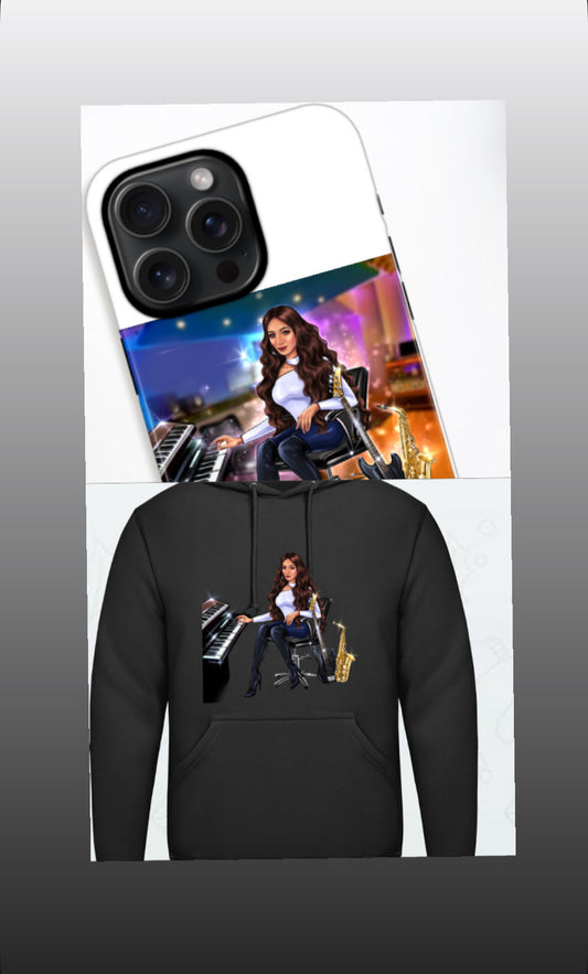Bundle: Handyhülle (iPhone 15 Pro Max) & Hoodie (schwarz) - Musiker Merchandise Shop