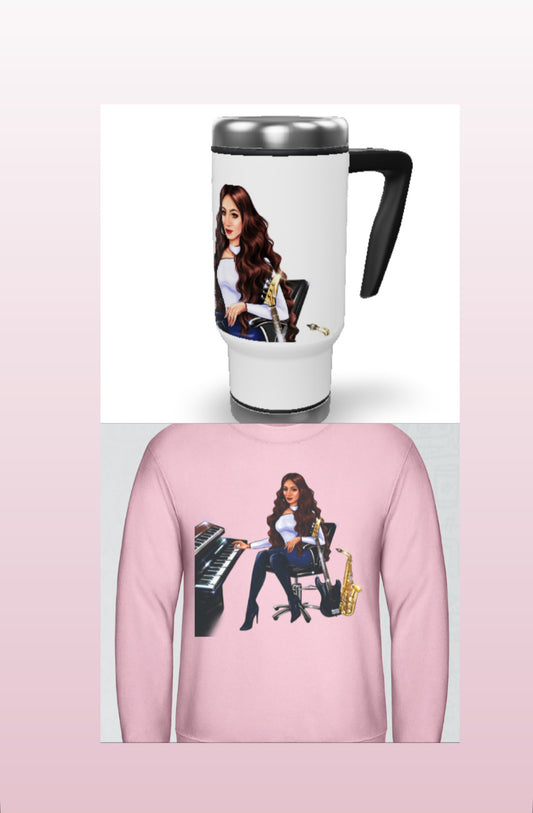 Bundle: Thermobecher & Pullover (rosa) - Musiker Merchandise Shop