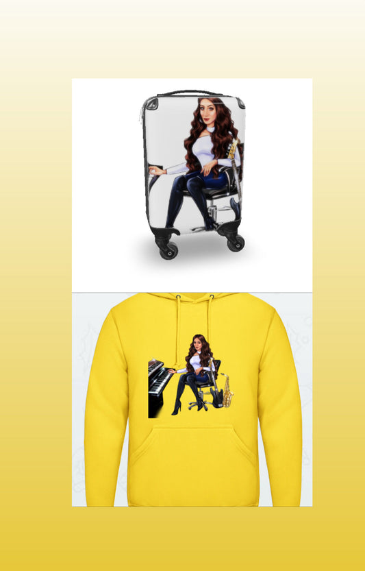 Bundle: Koffer (weiß) & Hoodie (gelb) - Musiker Merchandise Shop
