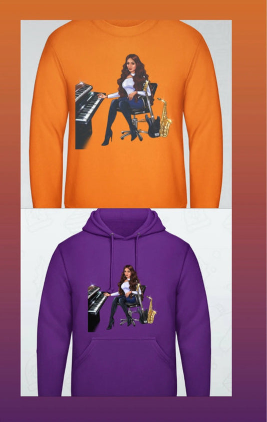 Bundle: Pullover (orange) & Hoodie (lila) - Musiker Merchandise Shop