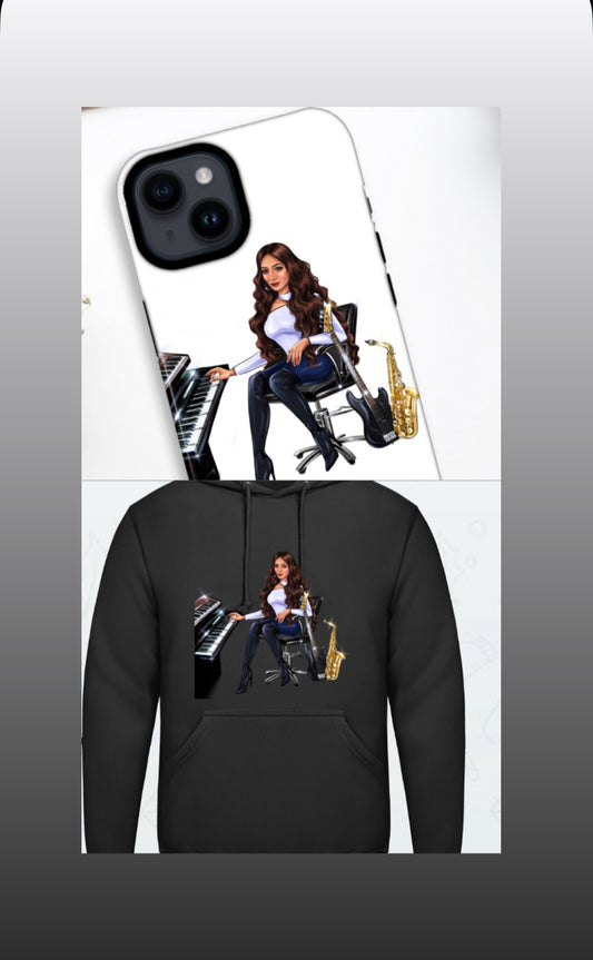Bundle: Handyhülle (iPhone 14) & Hoodie (schwarz) - Musiker Merchandise Shop