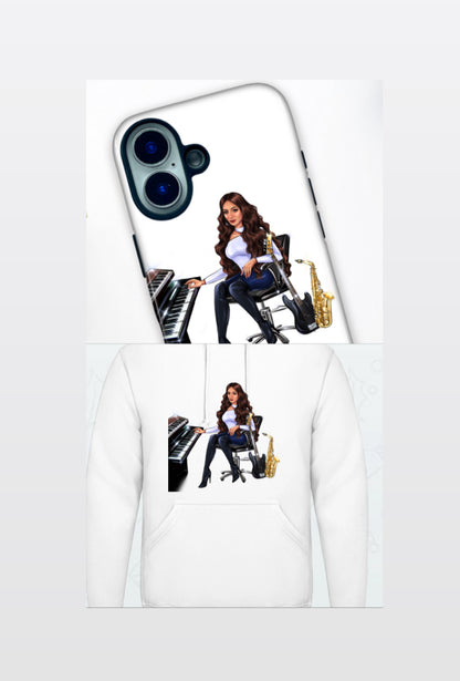 Bundle: Handyhülle (iPhone 16) & Hoodie (weiß) - Musiker Merchandise Shop