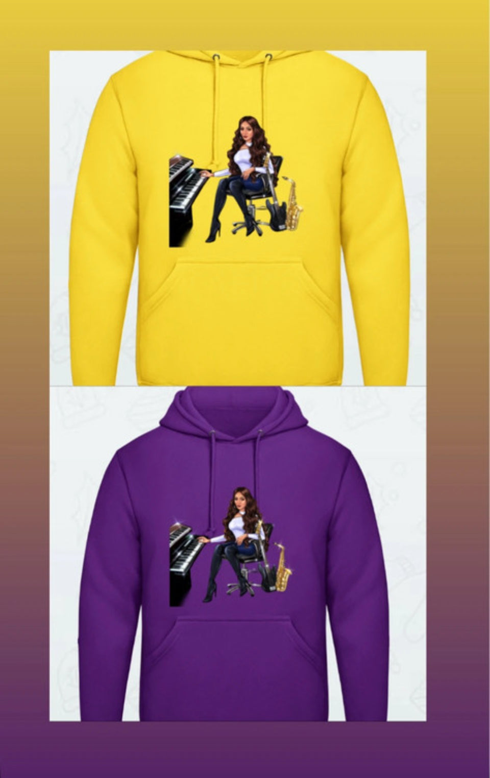 Bundle: 2 Hoodies (gelb, lila) - Musiker Merchandise Shop