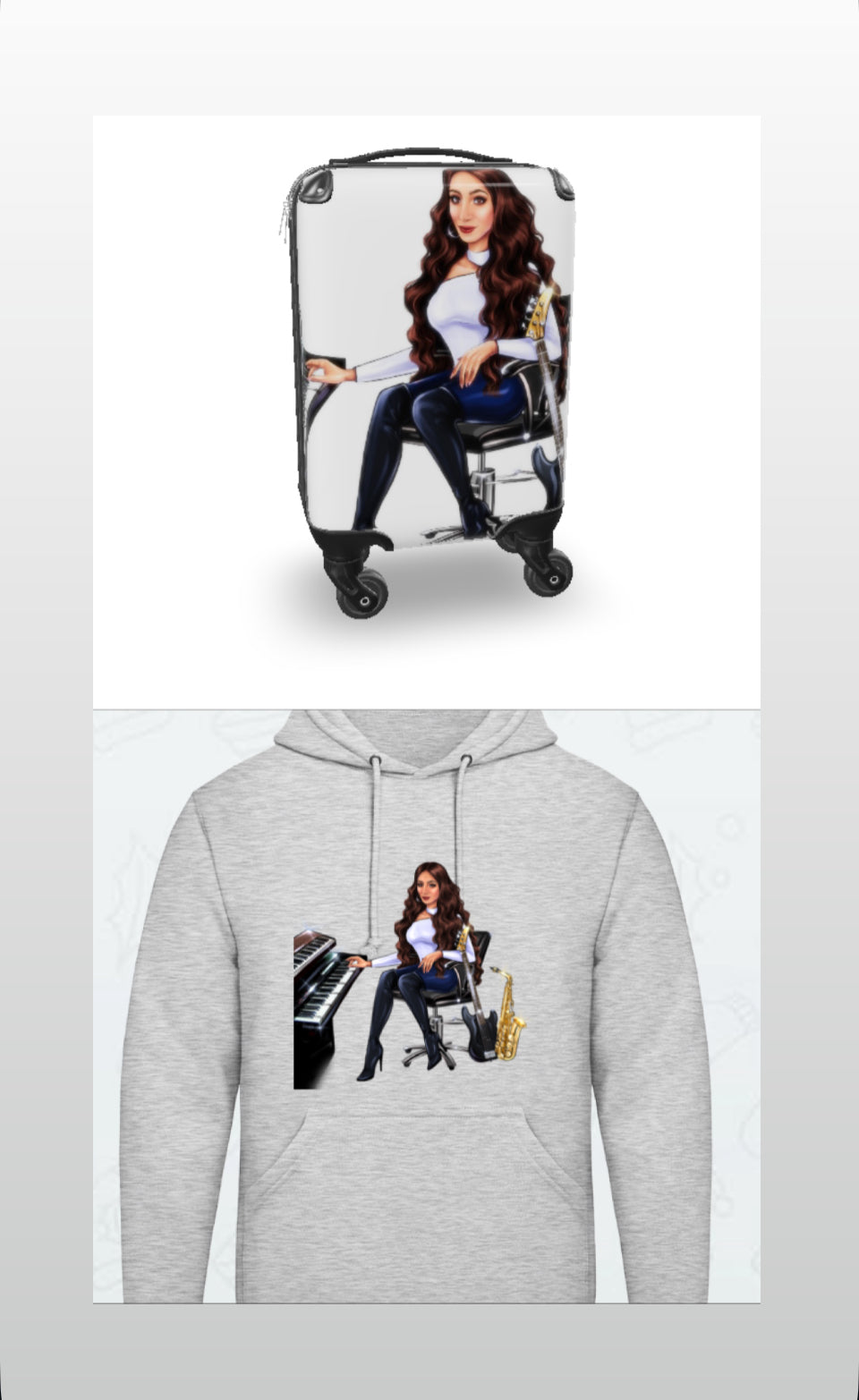 Koffer und Hoodie in grau für Musiker - Musiker Merchandise Shop 