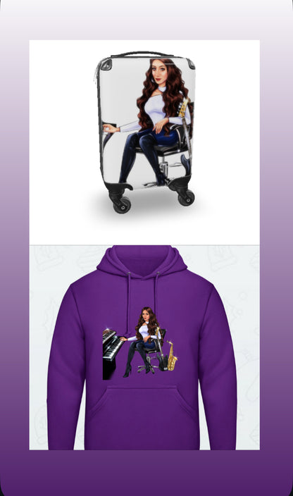 Koffer und Hoodie in lila für Musiker - Musiker Merchandise Shop 