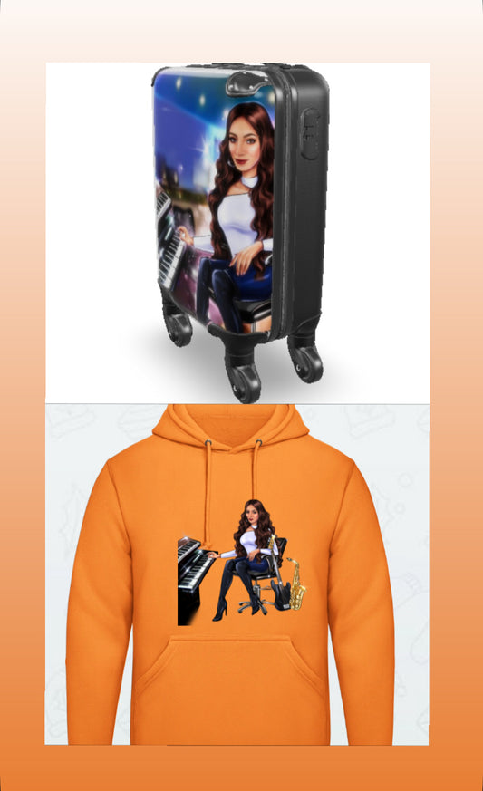 Koffer und Hoodie in orange für Musiker - Musiker Merchandise Shop