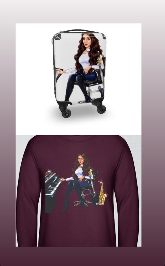 Koffer und Pullover in burgunderrot für Musiker - Musiker Merchandise Shop