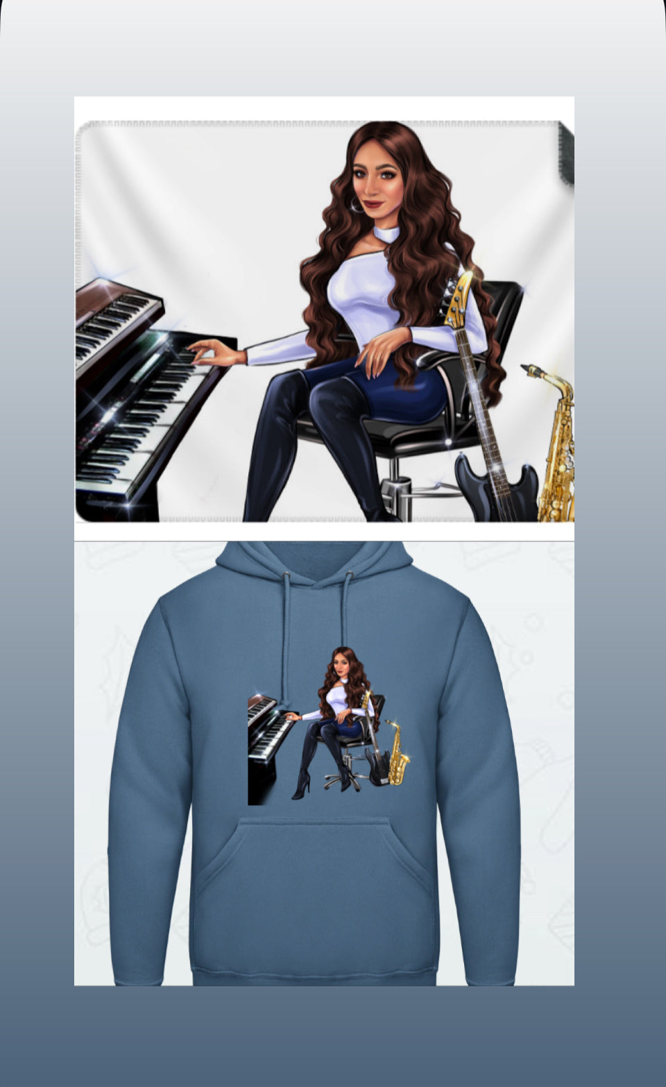 Kuscheldecke und Hoodie in hellblau für Musiker - Musiker Merchandise Shop 