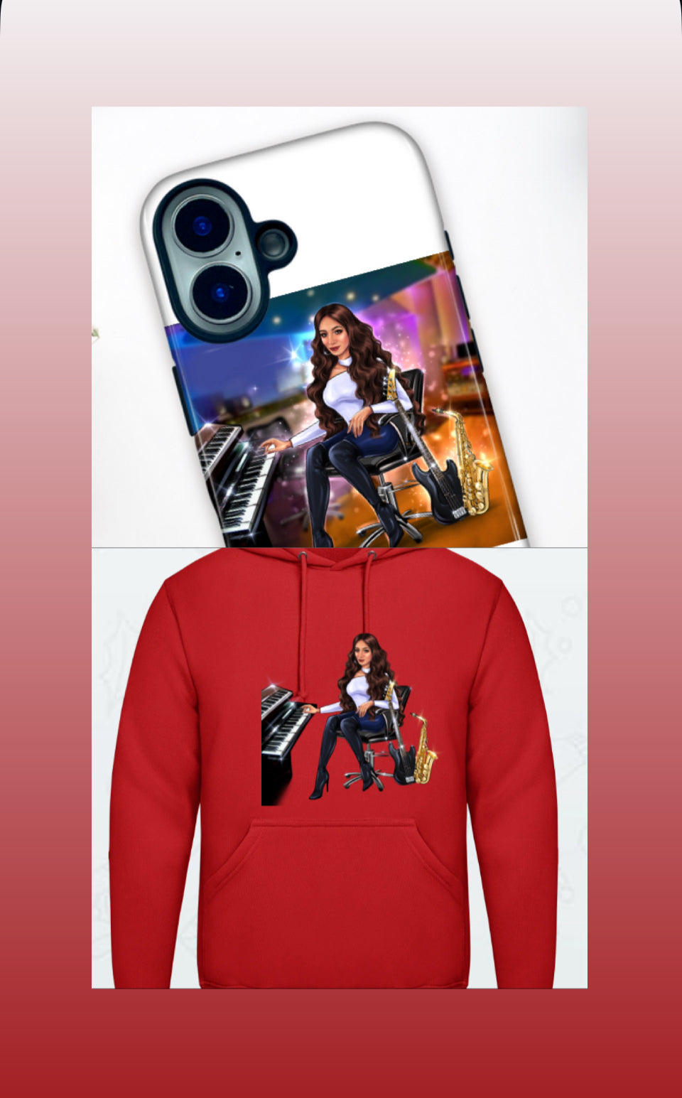 Bundle: Handyhülle (iPhone 16) & Hoodie (rot) - Musiker Merchandise Shop