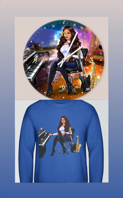 Bundle: Pullover in blau und Wanduhr für Musiker  - Musiker Merchandise Shop