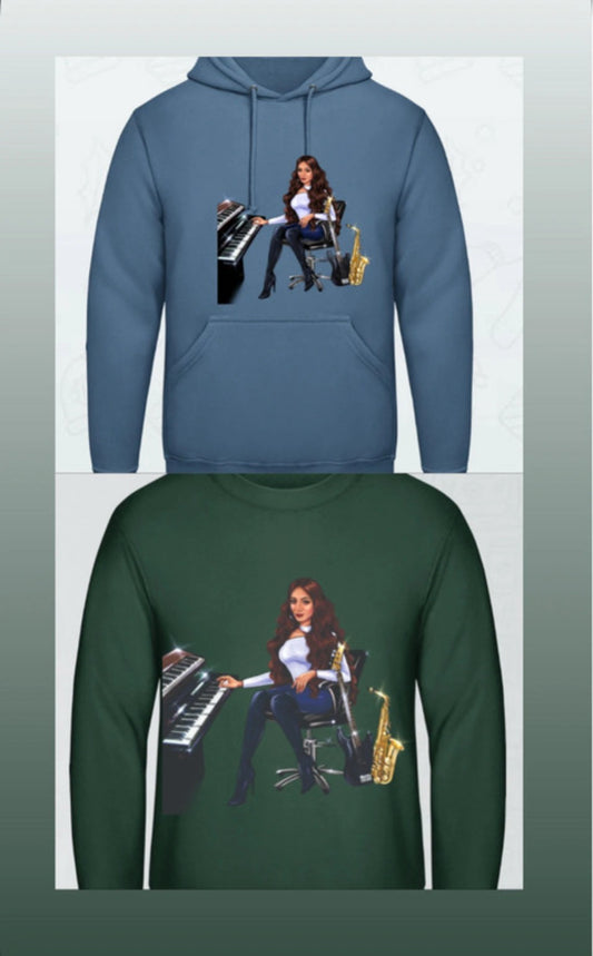 Bundle: Pullover (dunkelgrün) & Hoodie (hellblau) - Musiker Merchandise Shop