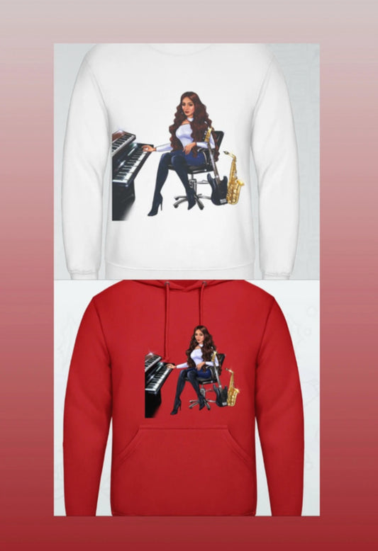 Bundle: Pullover (weiß) &  Hoodie (rot) - Musiker Merchandise Shop