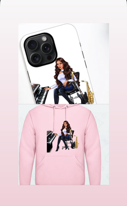 Bundle: Handyhülle (iPhone 15 Pro Max) & Hoodie (rosa) - Musiker Merchandise Shop