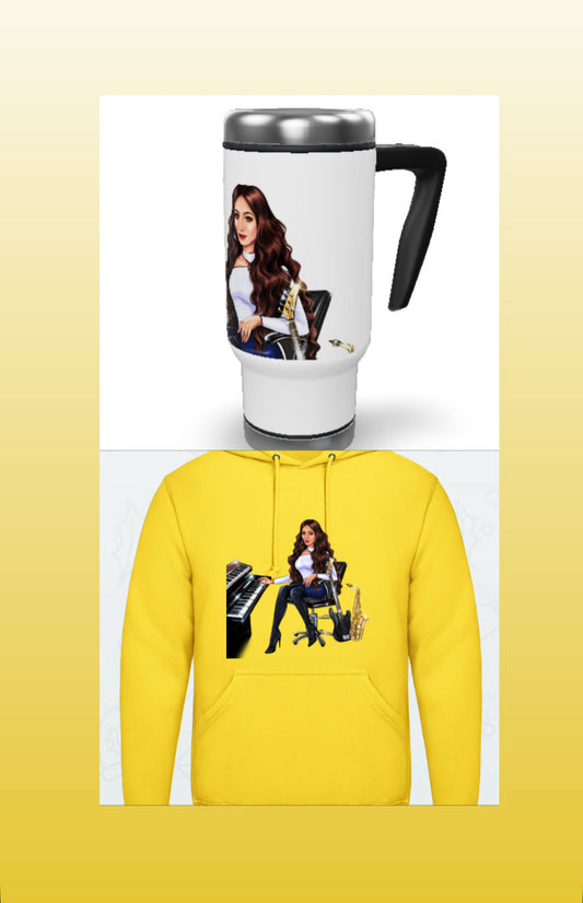 Bundle: Thermobecher & Hoodie in gelb - Musiker Merchandise Shop