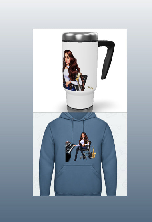 Bundle: Thermobecher & Hoodie (hellblau) - Musiker Merchandise Shop