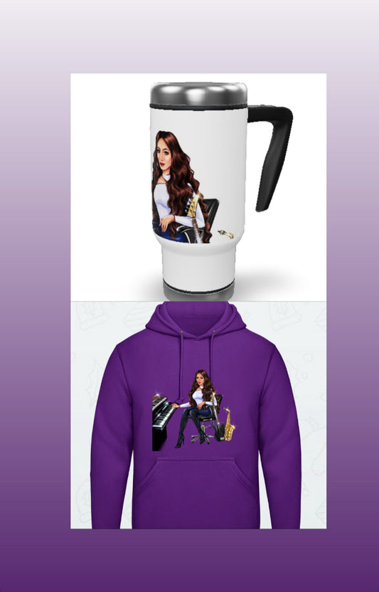 Bundle: Thermobecher & Hoodie (lila) - Musiker Merchandise Shop