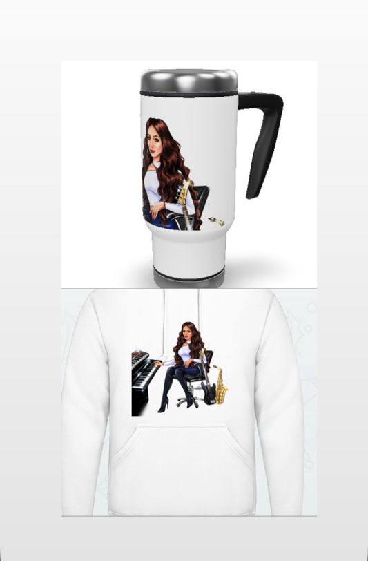 Bundle: Thermobecher & Hoodie (weiß) - Musiker Merchandise Shop