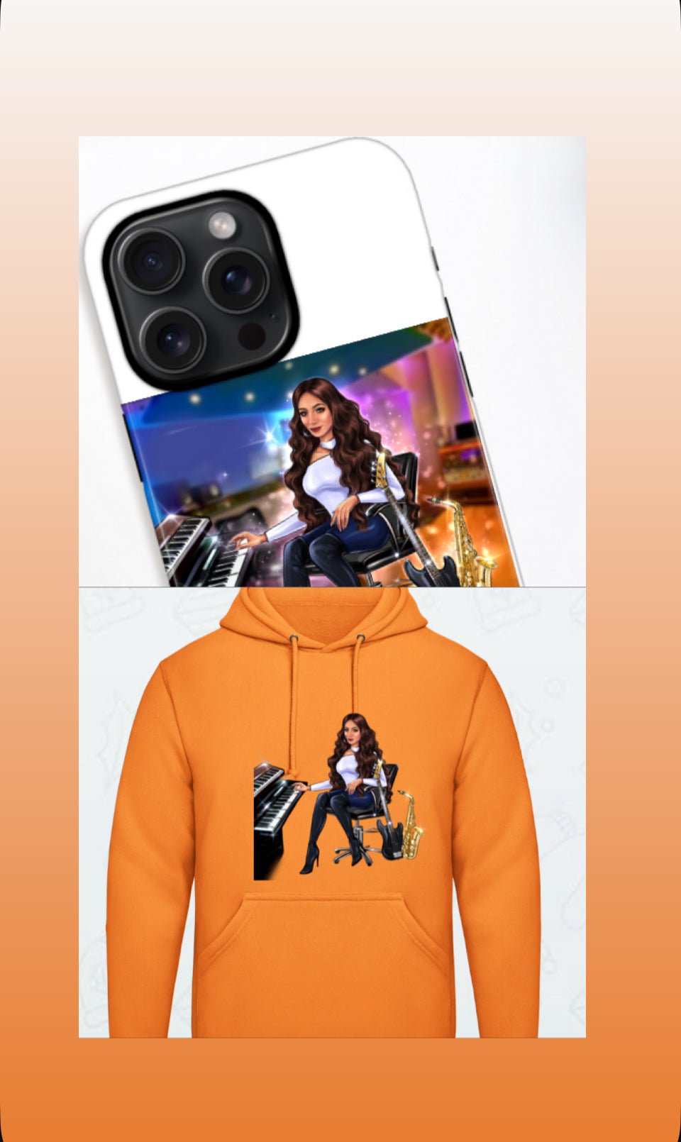 Bundle: Handyhülle (iPhone 15 Pro Max) & Hoodie (orange) - Musiker Merchandise Shop