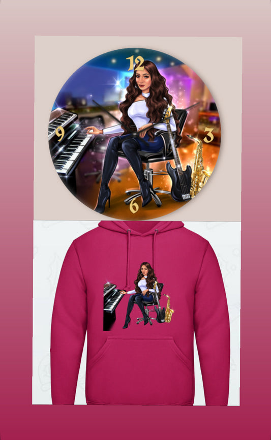 Wanduhr und Hoodie in pink für Musiker - Musiker Merchandise Shop 